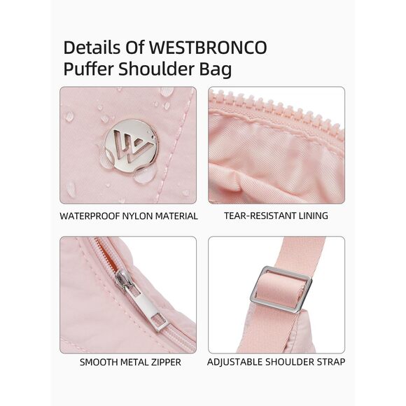 8815 Puffer Crescent Shoulder Bag , Nylon Quilted Shoulder Purses, Puffy